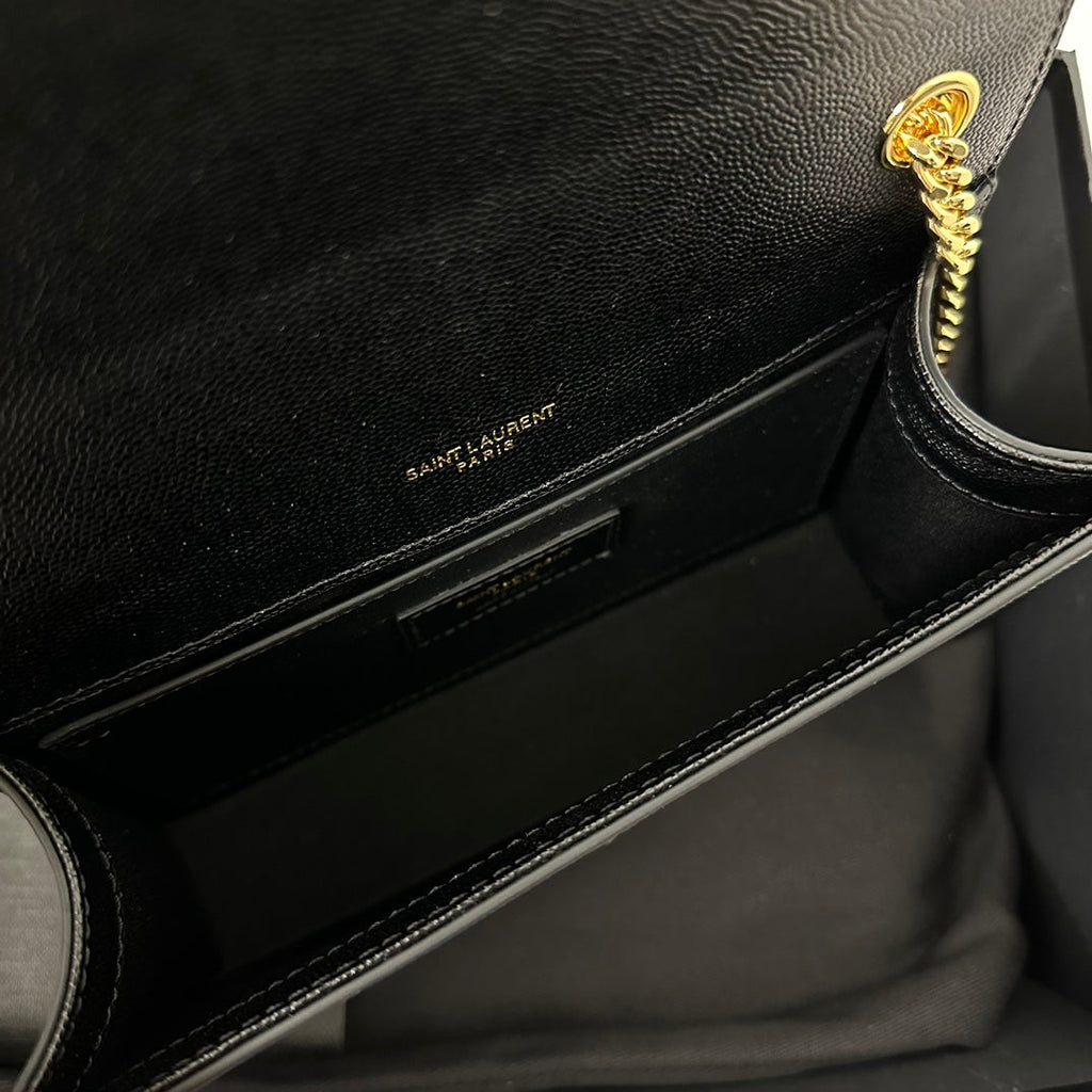 SAINT LAURENT KATE 20 SMALL IN CALFSKIN BLACK WITH GOLD LOGO