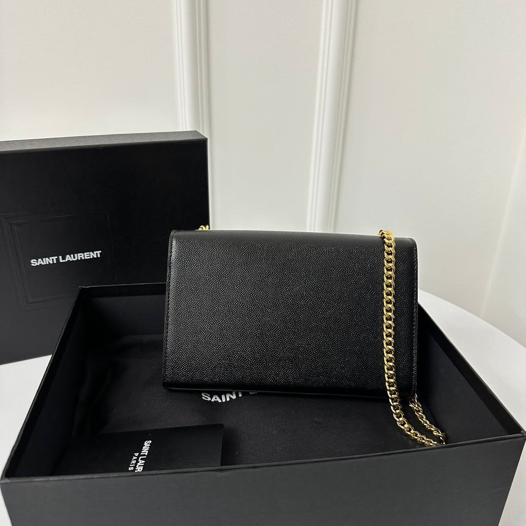 SAINT LAURENT KATE 20 SMALL IN CALFSKIN BLACK WITH GOLD LOGO
