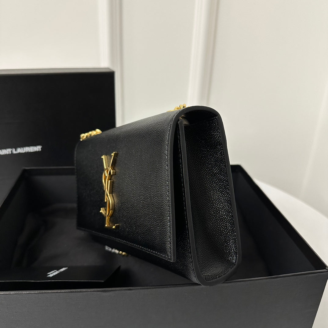 SAINT LAURENT KATE 20 SMALL IN CALFSKIN BLACK WITH GOLD LOGO
