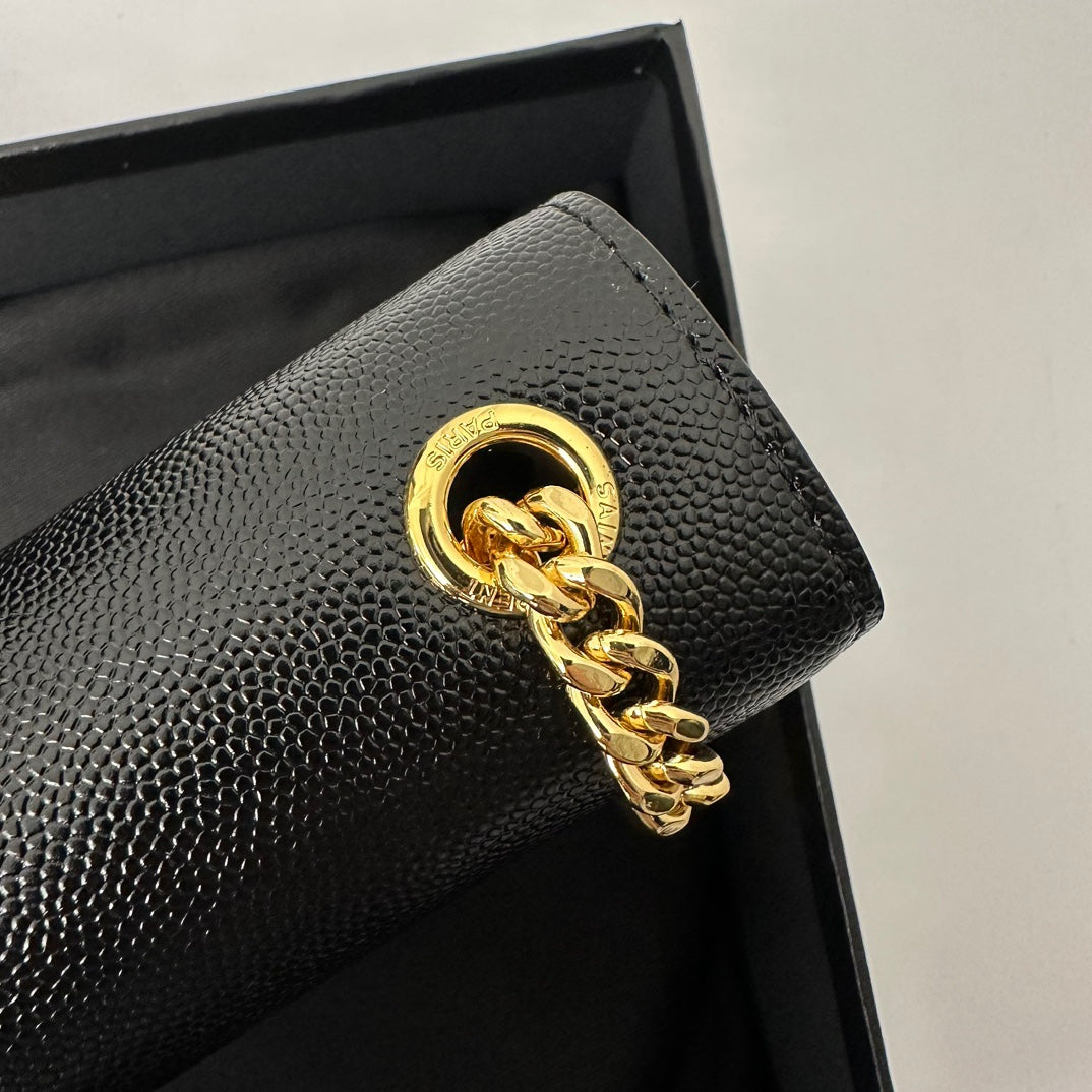 SAINT LAURENT KATE 20 SMALL IN CALFSKIN BLACK WITH GOLD LOGO