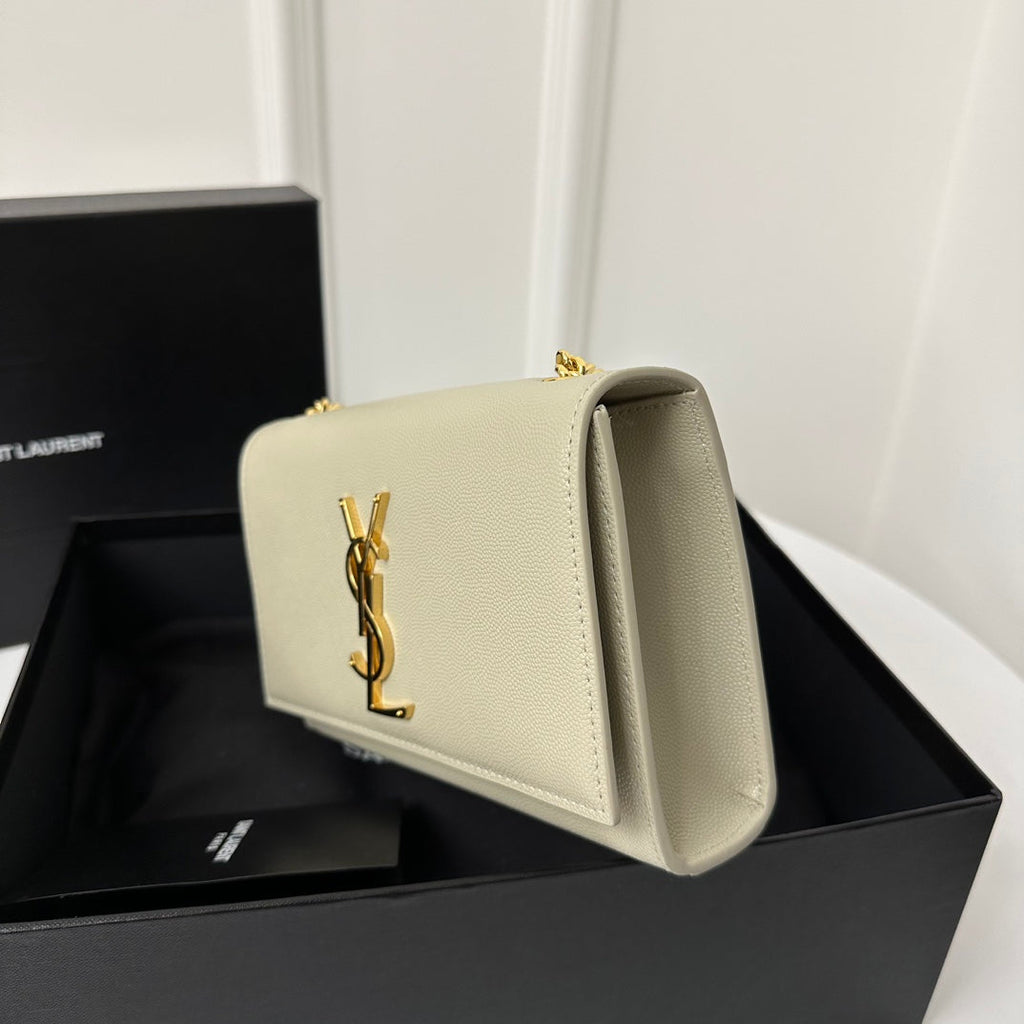 SAINT LAURENT KATE 20 SMALL IN CALFSKIN WHITE WITH GOLD LOGO