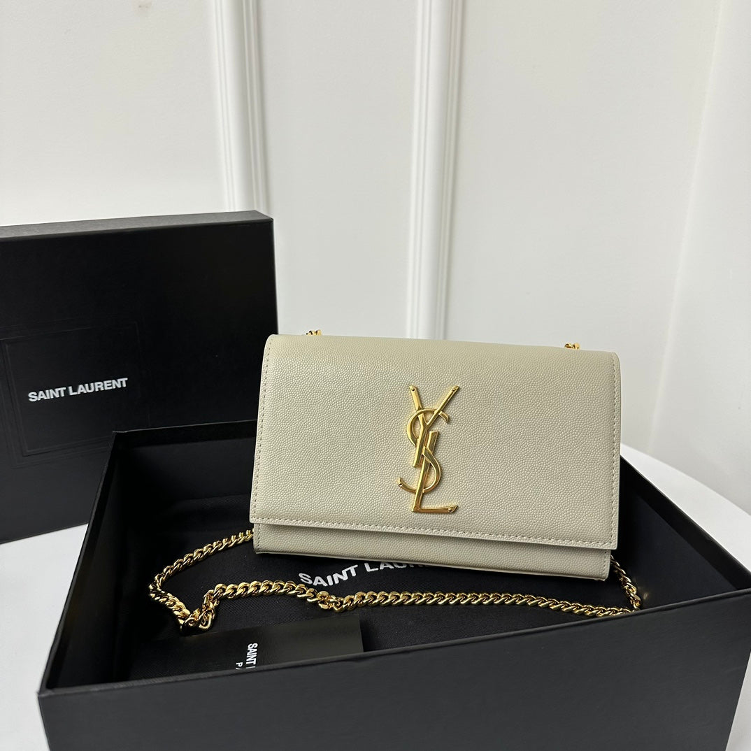 SAINT LAURENT KATE 20 SMALL IN CALFSKIN WHITE WITH GOLD LOGO