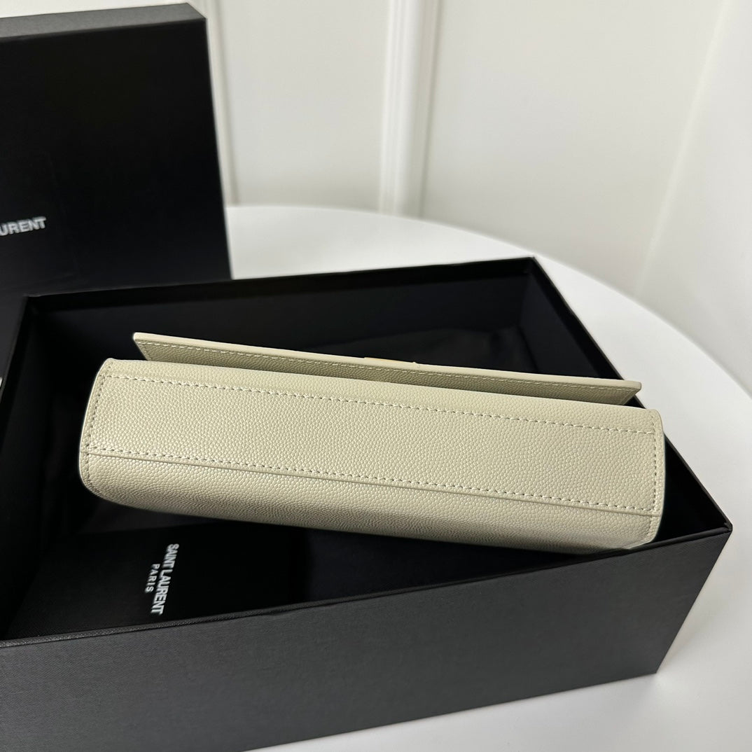 SAINT LAURENT KATE 20 SMALL IN CALFSKIN WHITE WITH GOLD LOGO