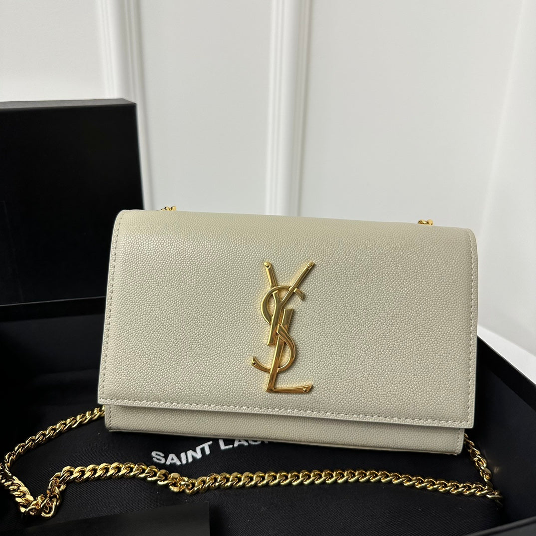 SAINT LAURENT KATE 20 SMALL IN CALFSKIN WHITE WITH GOLD LOGO