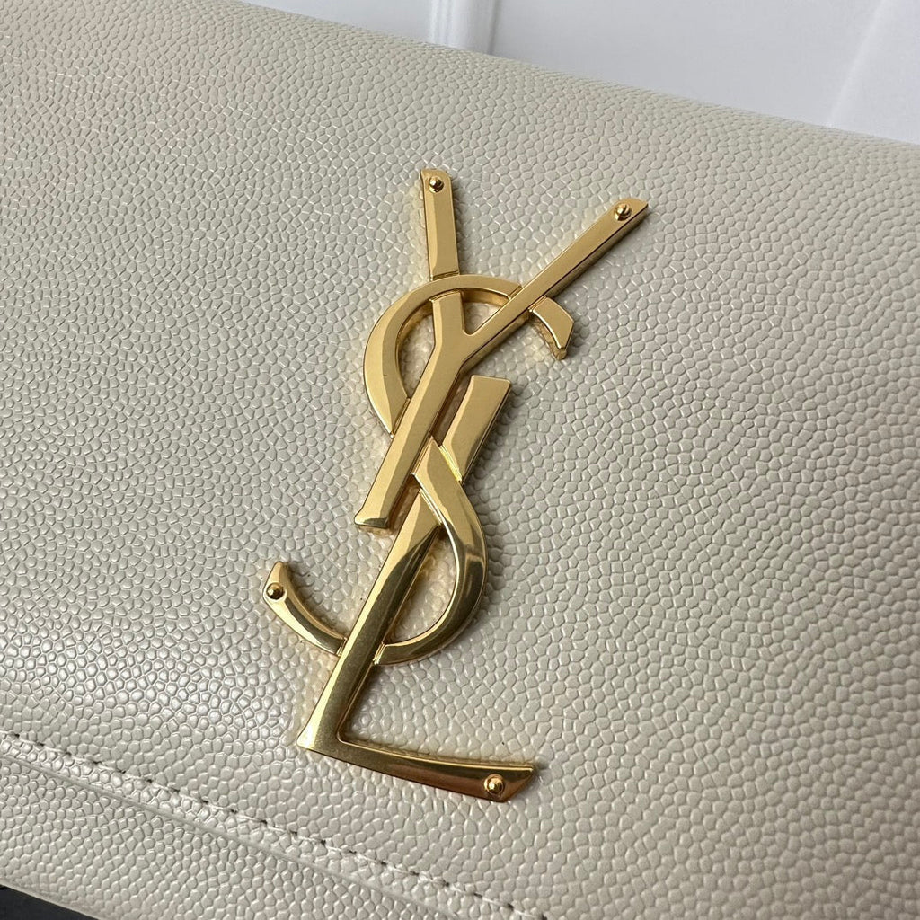 SAINT LAURENT KATE 20 SMALL IN CALFSKIN WHITE WITH GOLD LOGO
