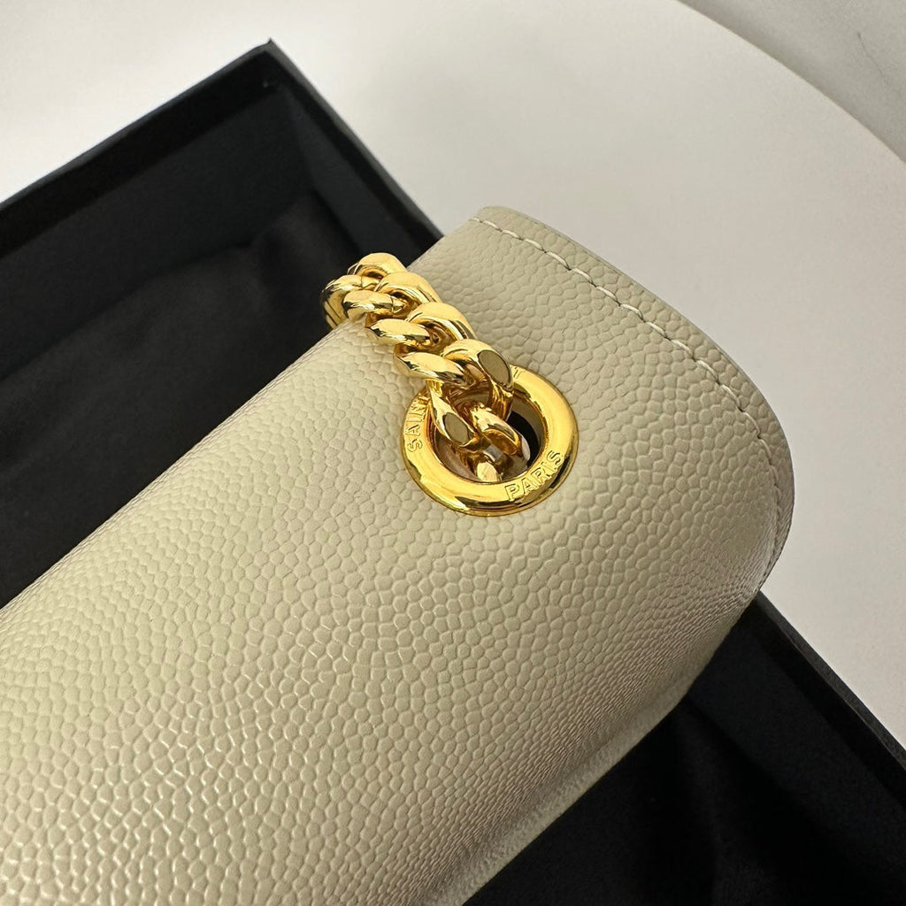 SAINT LAURENT KATE 20 SMALL IN CALFSKIN WHITE WITH GOLD LOGO