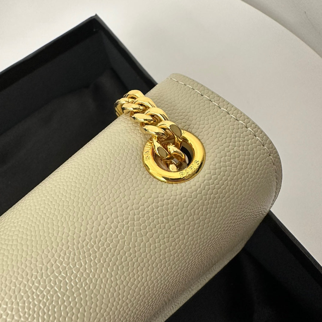 SAINT LAURENT KATE 20 SMALL IN CALFSKIN WHITE WITH GOLD LOGO