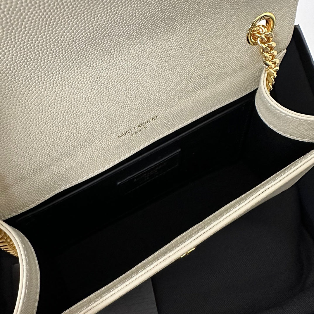 SAINT LAURENT KATE 20 SMALL IN CALFSKIN WHITE WITH GOLD LOGO
