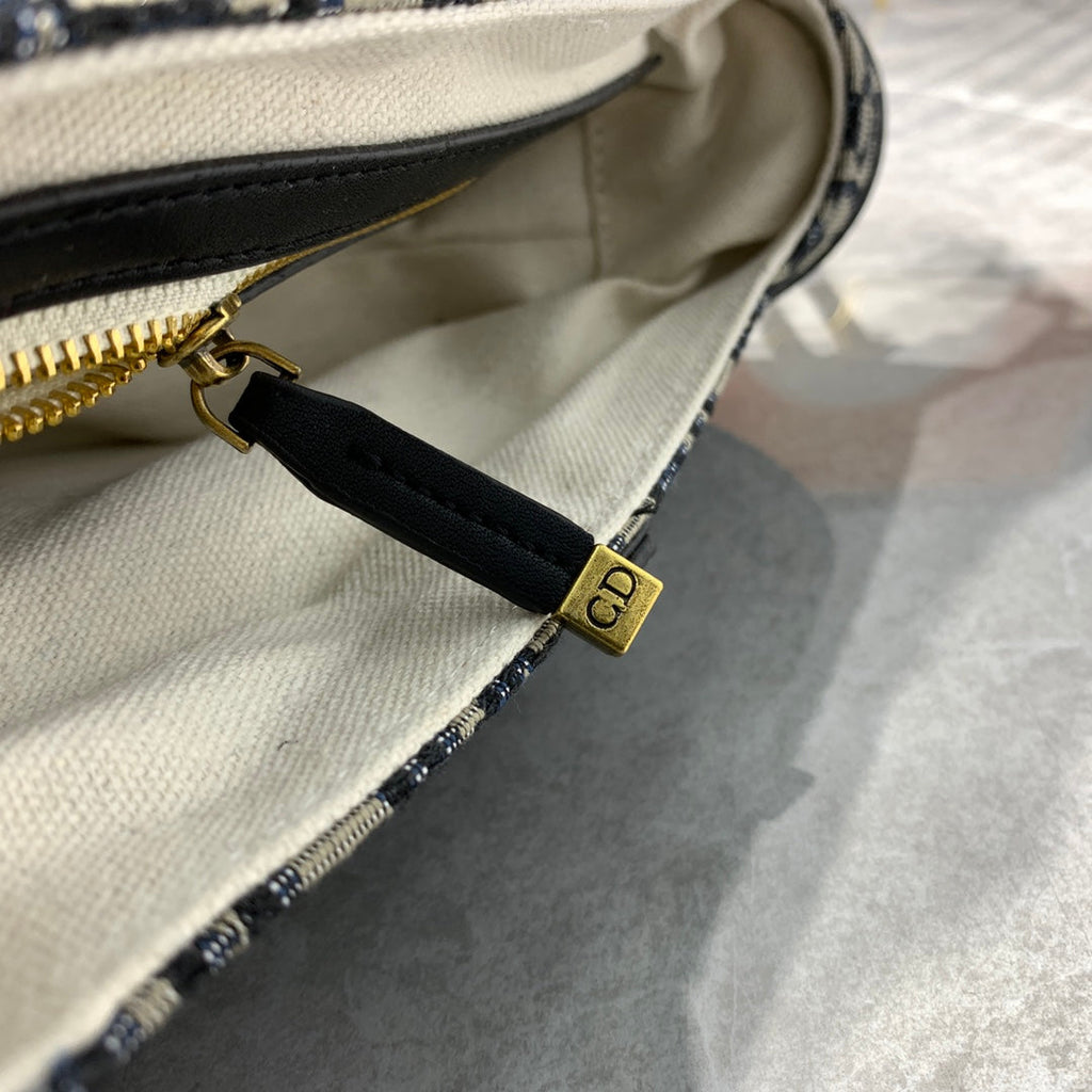 DIOR CD Saddle Bag Strap With Strap 25.5cm Blue Obique Embroidery