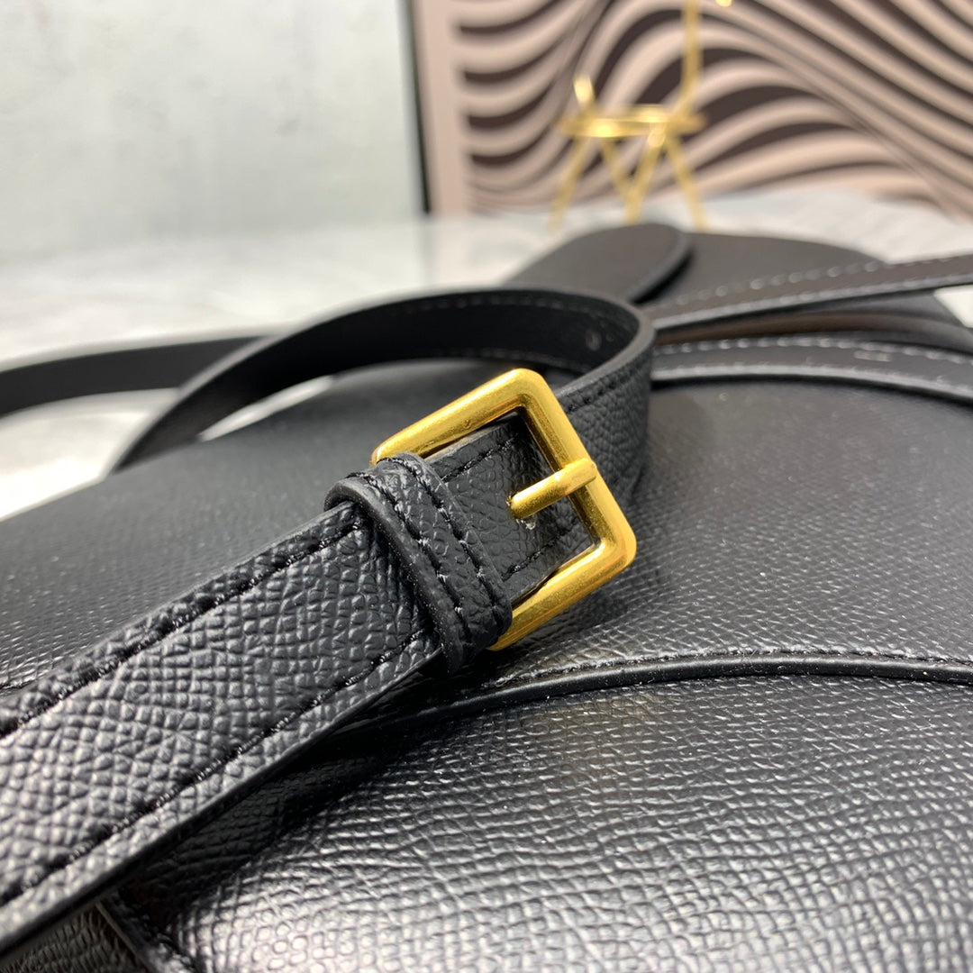 DIOR CD Saddle Bag Strap Warm Taupe Grained Black Calfskin