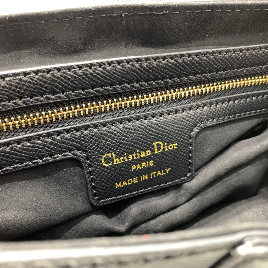 DIOR CD Saddle Bag Strap Warm Taupe Grained Black Calfskin