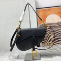 DIOR CD Saddle Bag Strap Warm Taupe Grained Black Calfskin