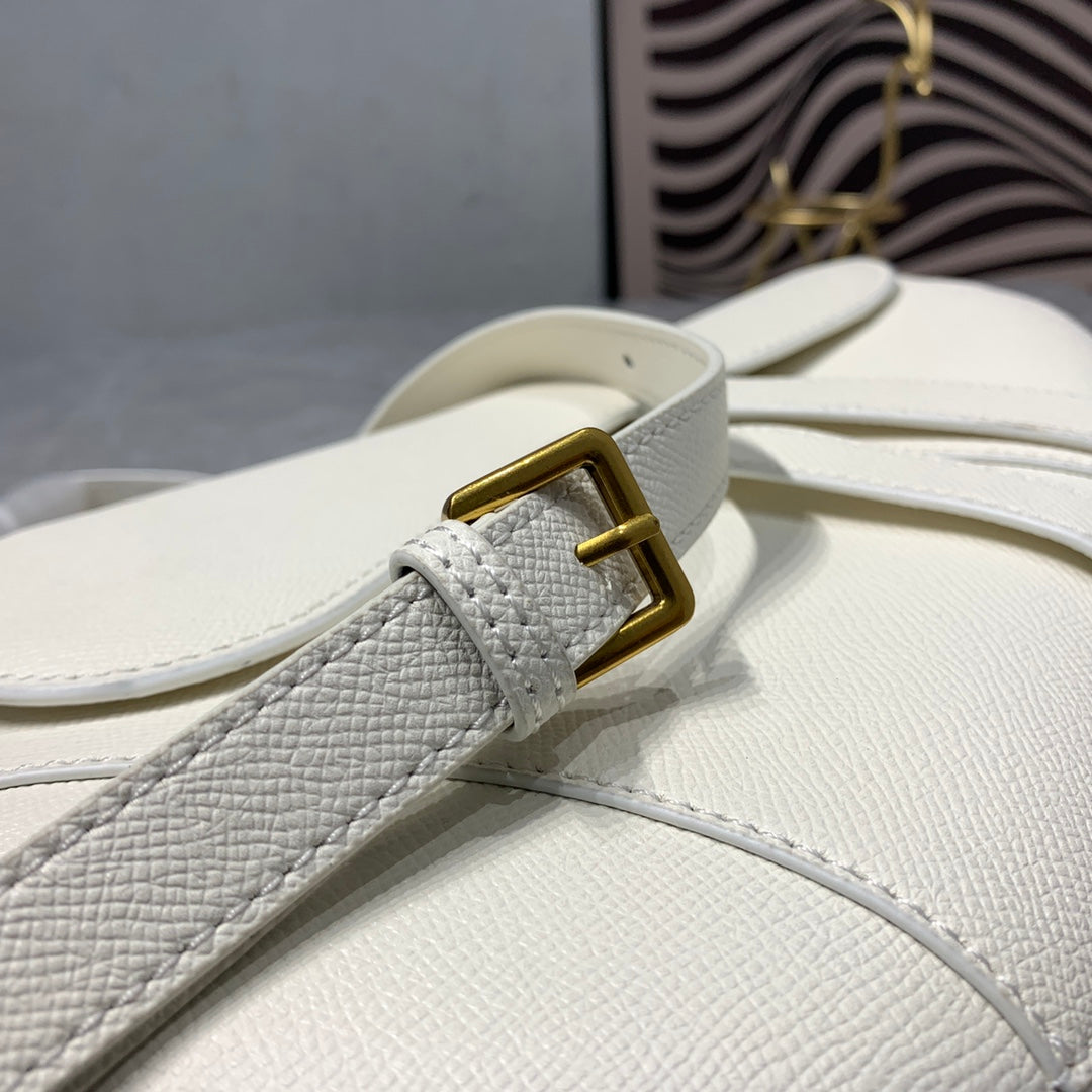 DIOR CD Saddle Bag Strap Warm Taupe Grained White Calfskin