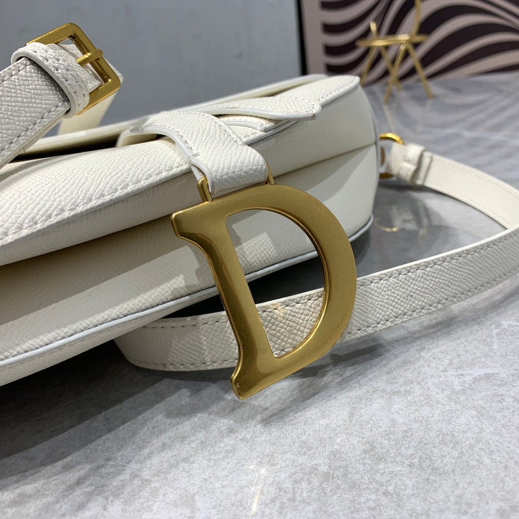 DIOR CD Saddle Bag Strap Warm Taupe Grained White Calfskin