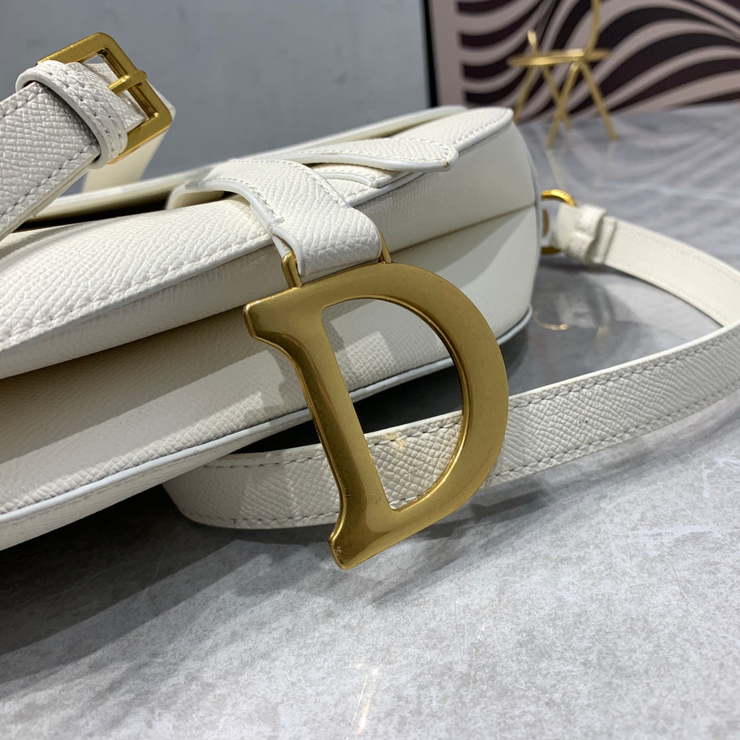 DIOR CD Saddle Bag Strap Warm Taupe Grained White Calfskin