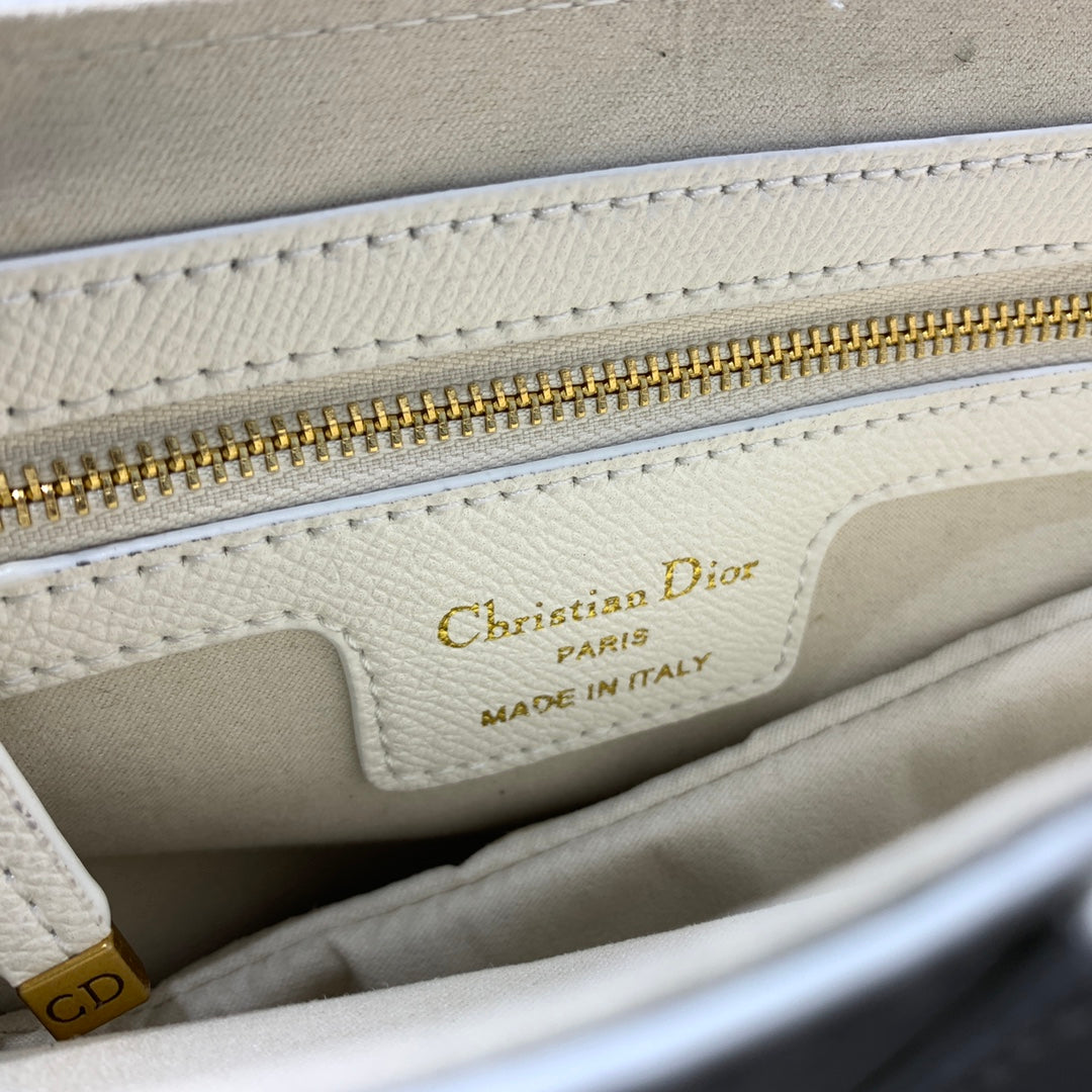 DIOR CD Saddle Bag Strap Warm Taupe Grained White Calfskin