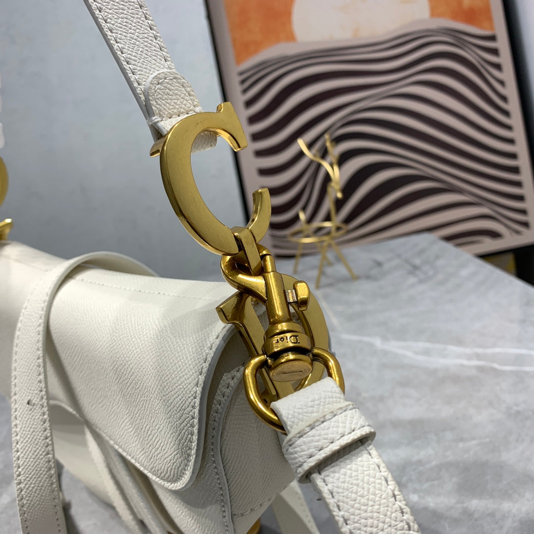 DIOR CD Saddle Bag Strap Warm Taupe Grained White Calfskin