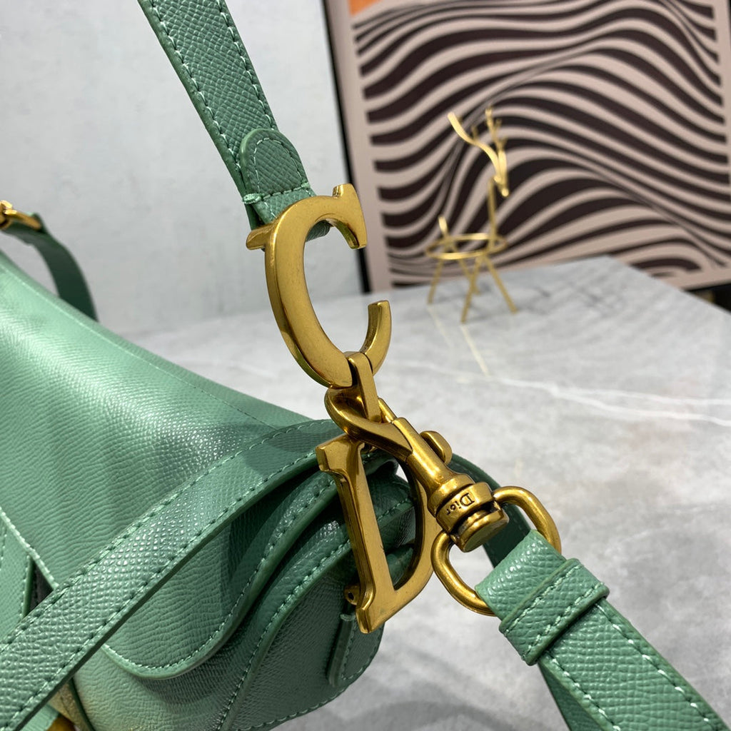 DIOR CD Saddle Bag Strap Warm Taupe Grained Green Calfskin