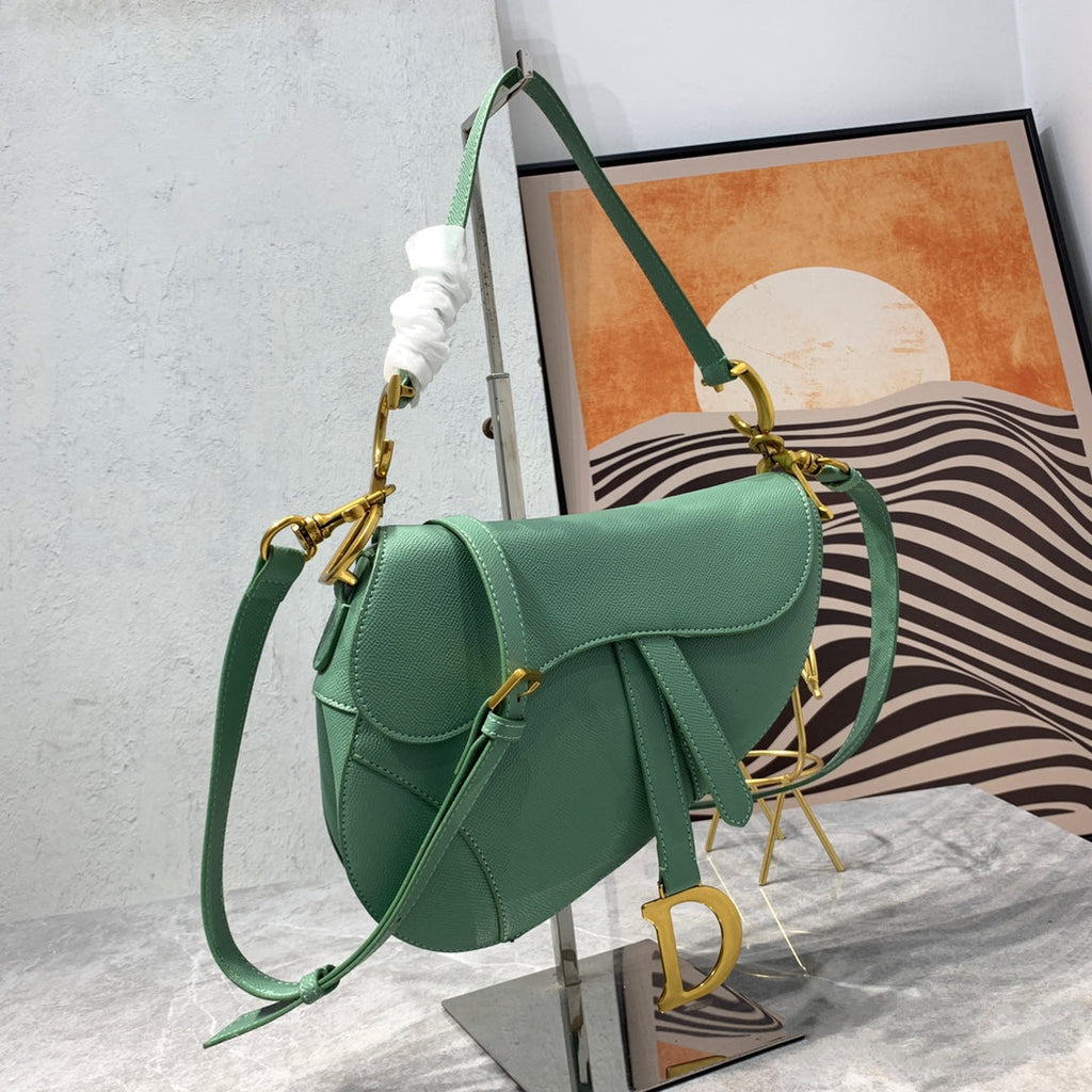 DIOR CD Saddle Bag Strap Warm Taupe Grained Green Calfskin