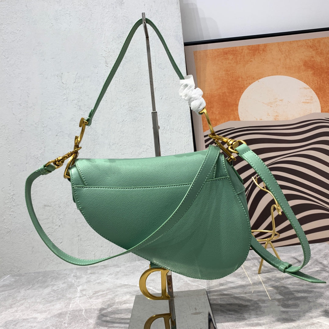 DIOR CD Saddle Bag Strap Warm Taupe Grained Green Calfskin