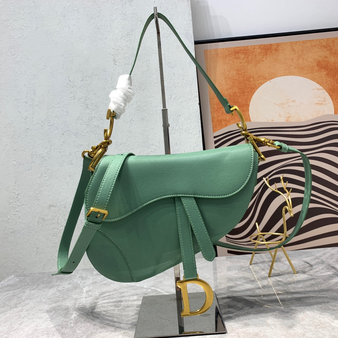 DIOR CD Saddle Bag Strap Warm Taupe Grained Green Calfskin