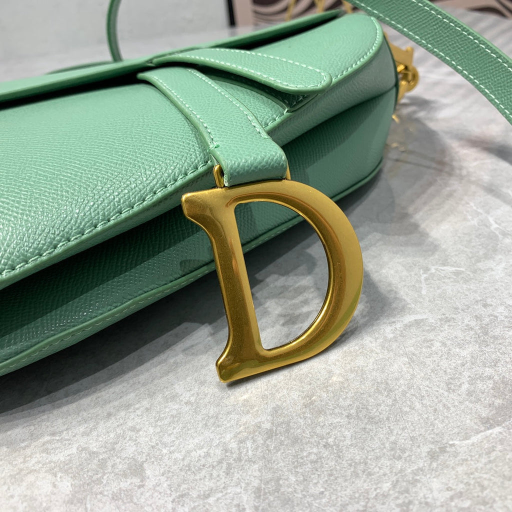 DIOR CD Saddle Bag Strap Warm Taupe Grained Green Calfskin