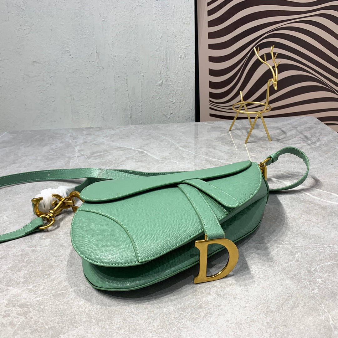DIOR CD Saddle Bag Strap Warm Taupe Grained Green Calfskin