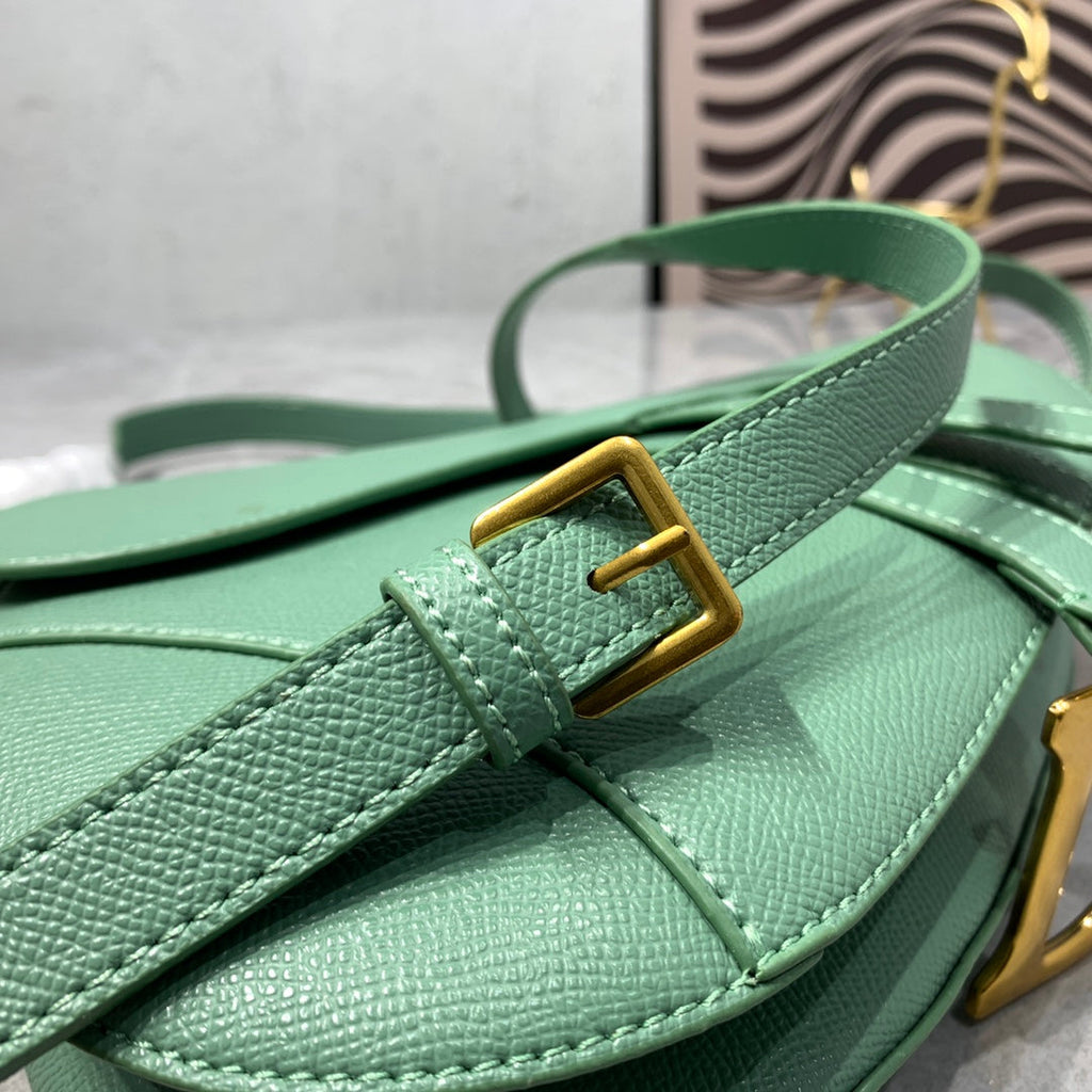 DIOR CD Saddle Bag Strap Warm Taupe Grained Green Calfskin