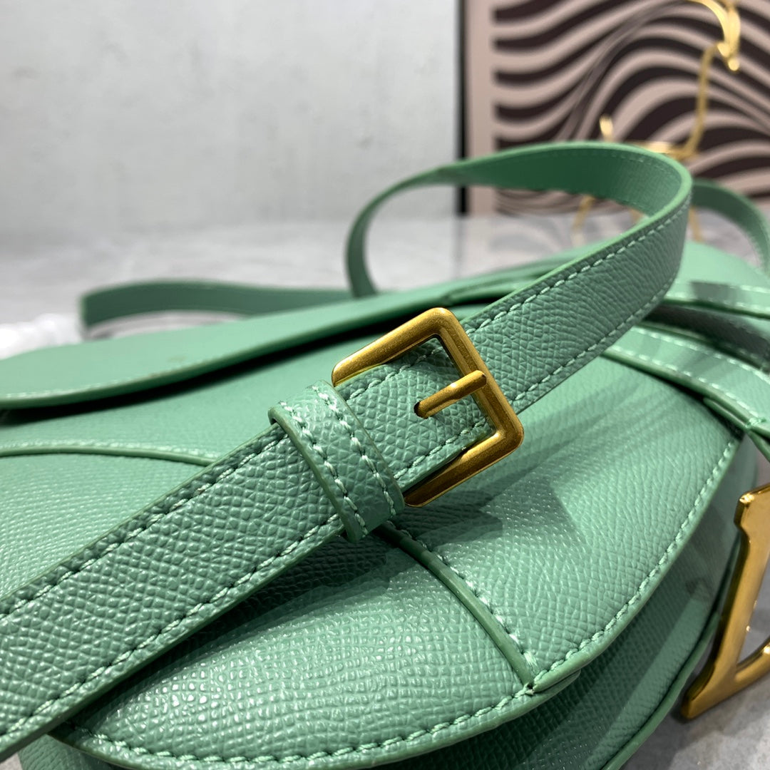 DIOR CD Saddle Bag Strap Warm Taupe Grained Green Calfskin