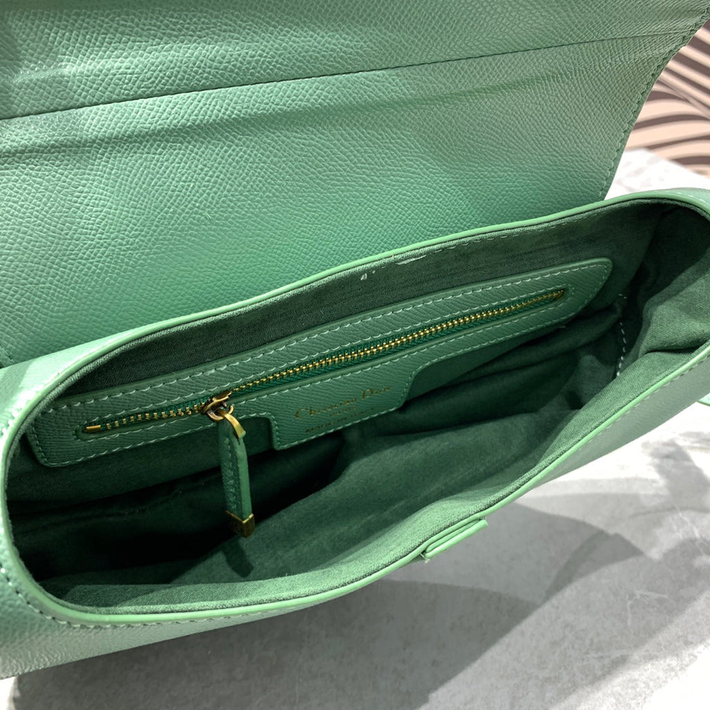DIOR CD Saddle Bag Strap Warm Taupe Grained Green Calfskin