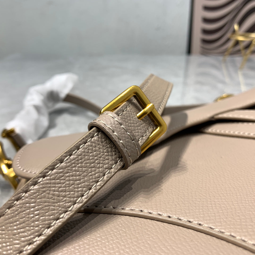 DIOR CD Saddle Bag Strap Warm Taupe Grained Brown Calfskin