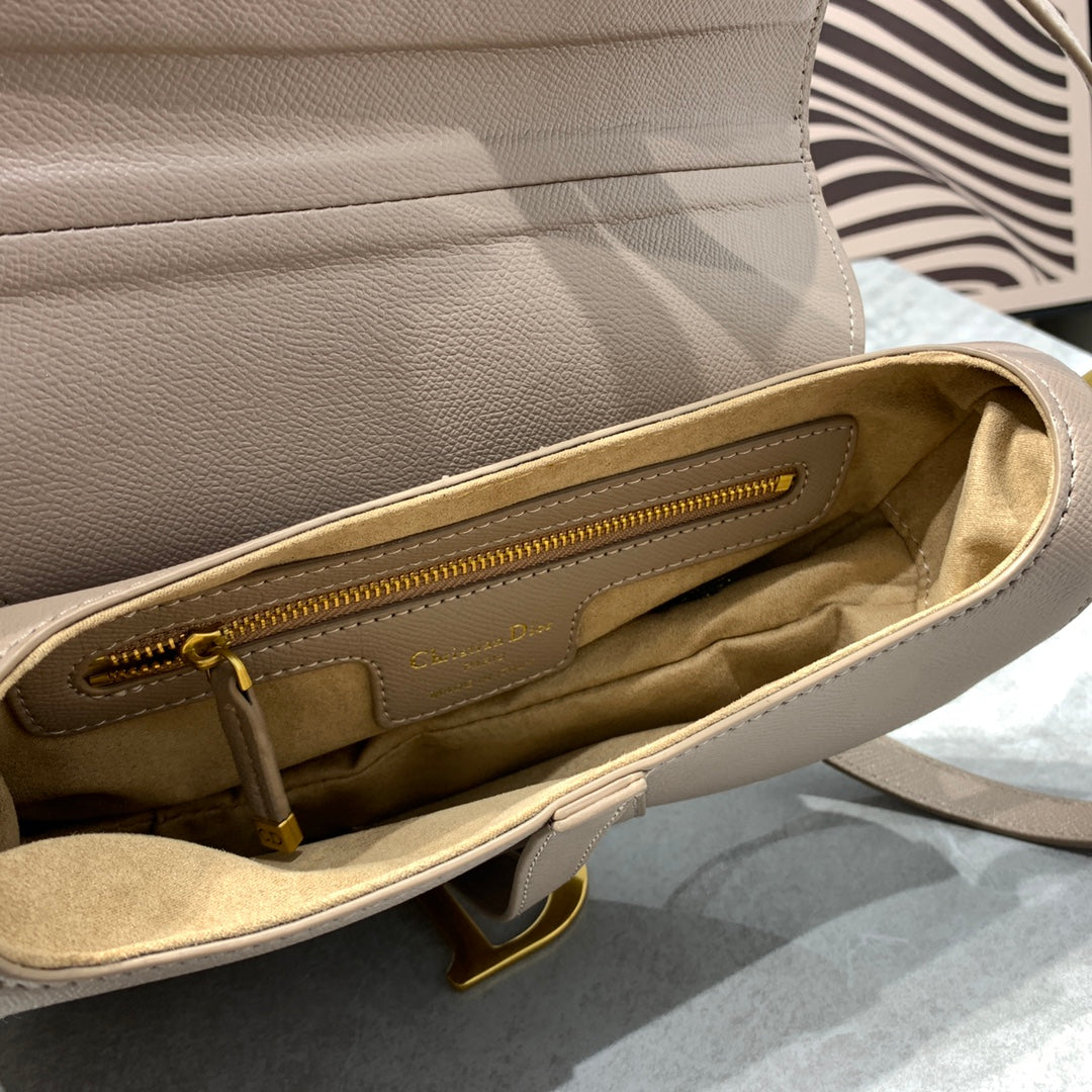 DIOR CD Saddle Bag Strap Warm Taupe Grained Brown Calfskin