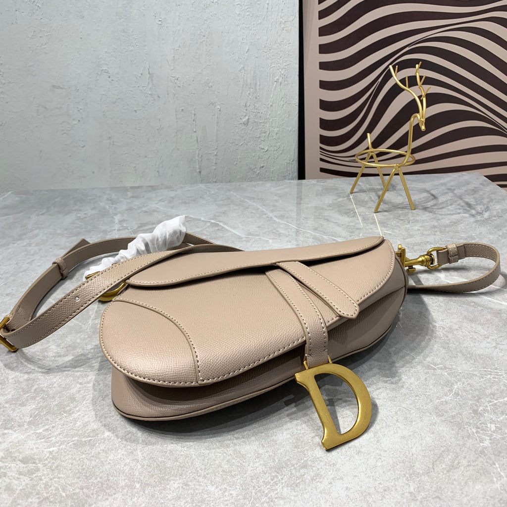 DIOR CD Saddle Bag Strap Warm Taupe Grained Brown Calfskin