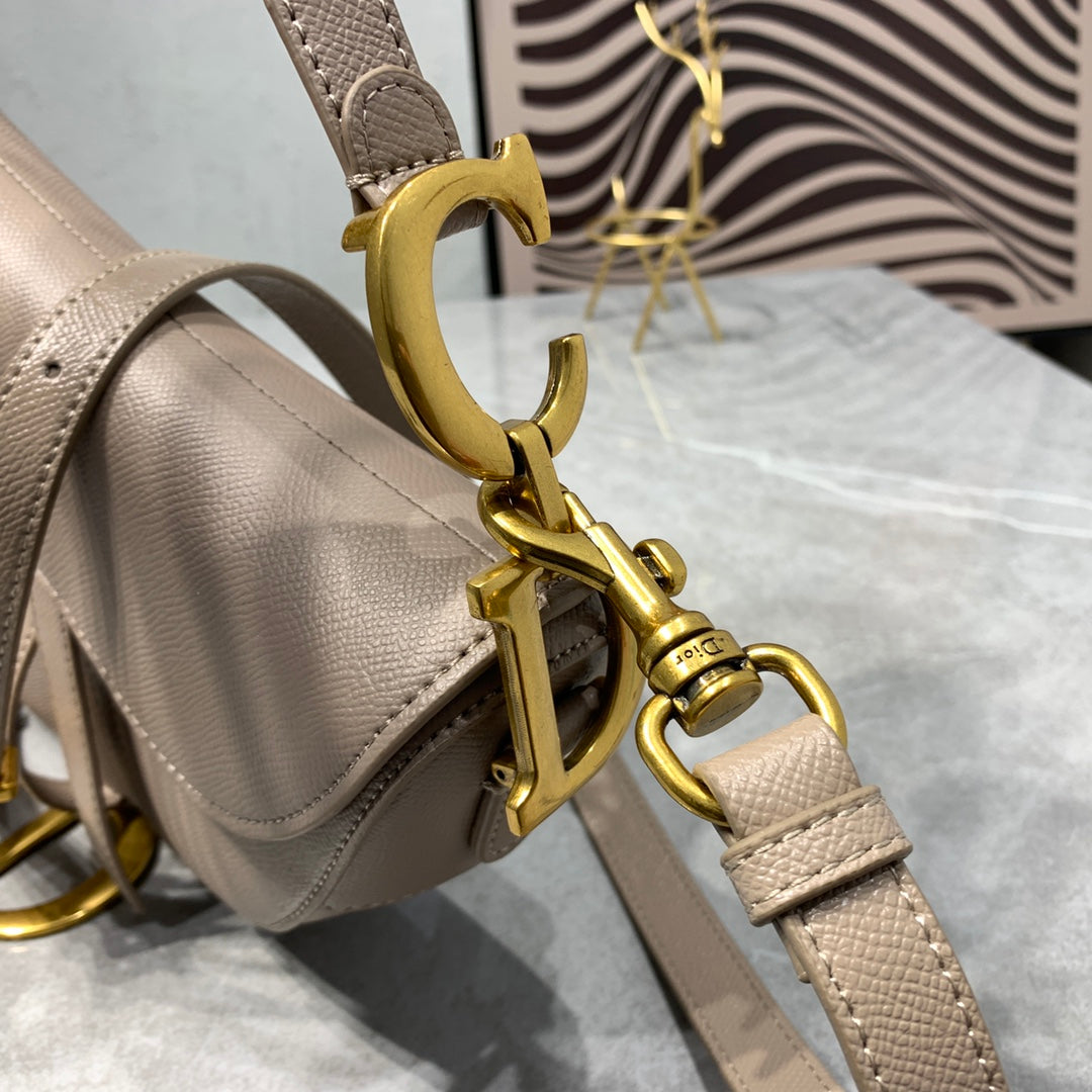 DIOR CD Saddle Bag Strap Warm Taupe Grained Brown Calfskin
