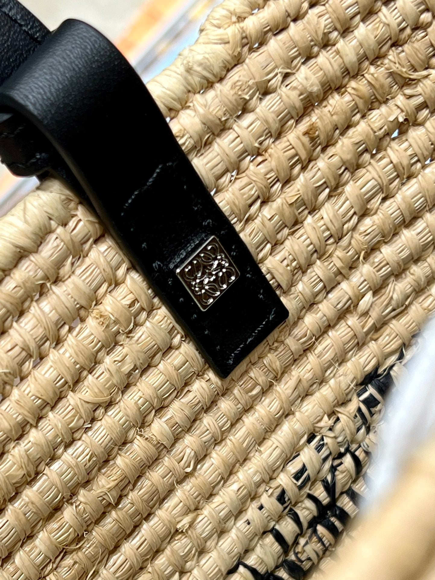 LOEWE LOE BASKET BAG 28 IN NATURAL MIX BLACK RAFFIA