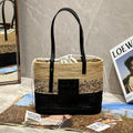 LOEWE LOE BASKET BAG 28 IN NATURAL MIX BLACK RAFFIA