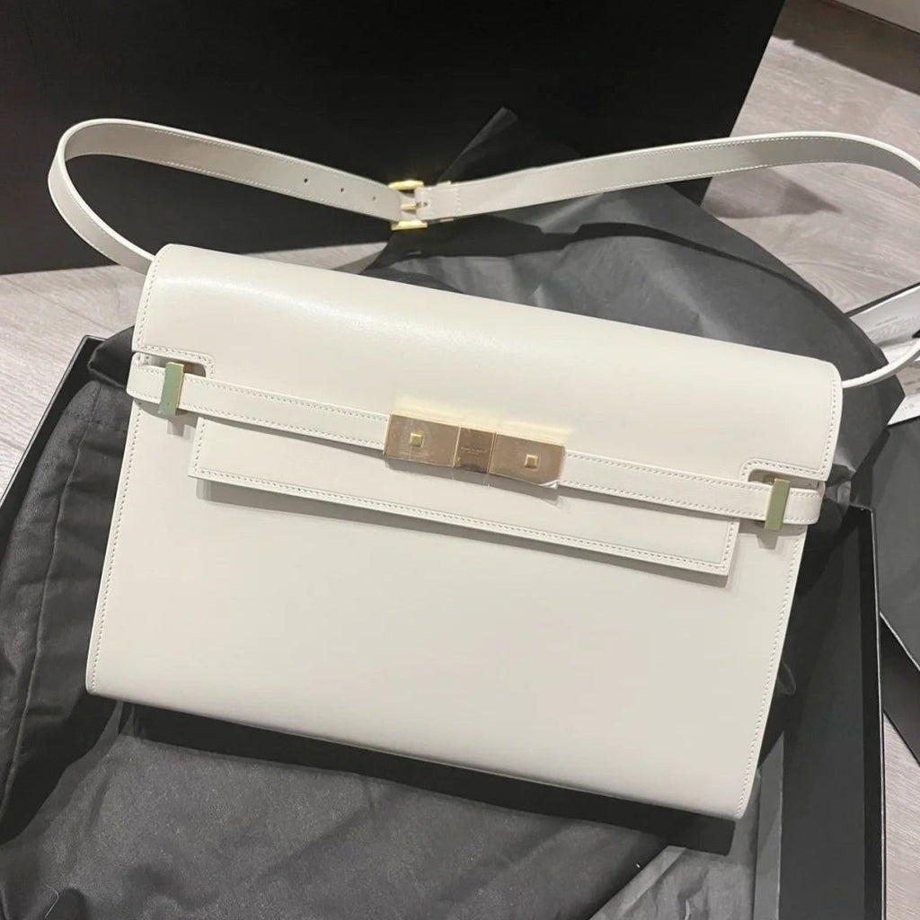 SAINT LAURENT MANHATTAN 29 TOP-HANDLE IN SMOOTH WHITE CALFSKIN