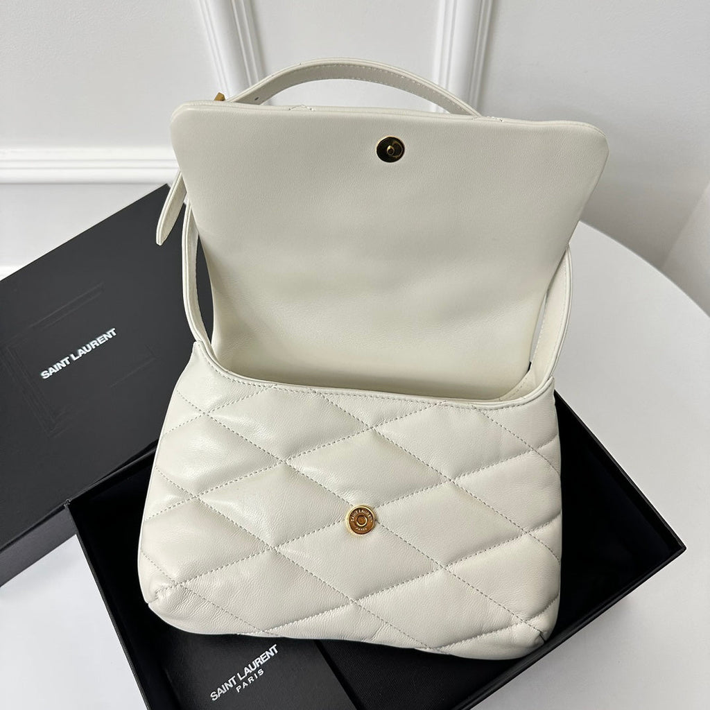 SAINT LAURENT LE 5 À 7 HANDBAG 24 IN WHITE LAMBSKIN