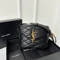 SAINT LAURENT JUNE 19 BLACK QUILTED LAMBSKIN WITH GOLD LOGO BOX BAG
