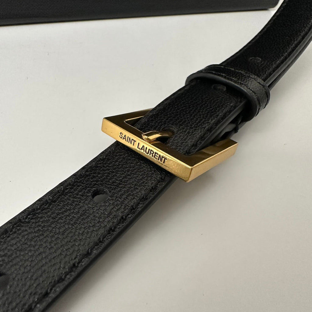 SAINT LAURENT JUNE 19 BLACK QUILTED LAMBSKIN WITH GOLD LOGO BOX BAG
