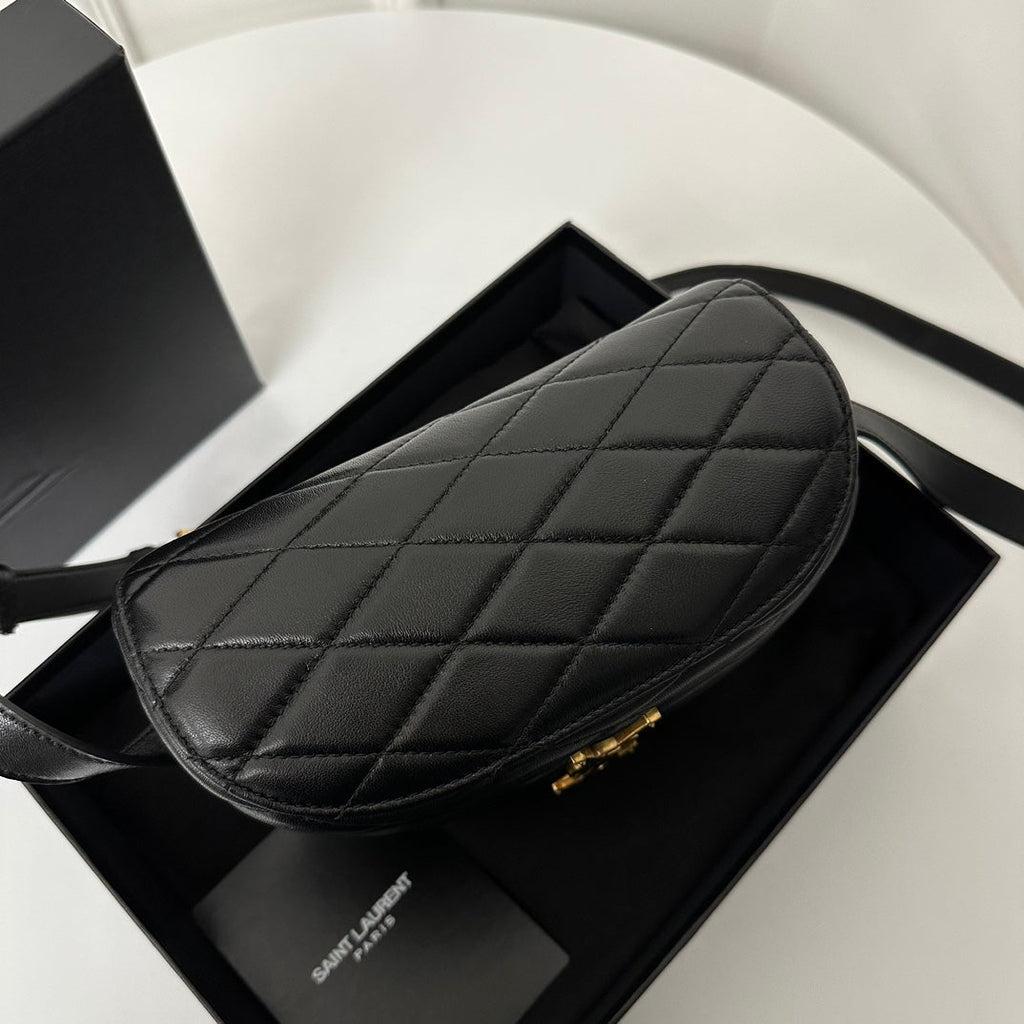 SAINT LAURENT JUNE 19 BLACK QUILTED LAMBSKIN WITH GOLD LOGO BOX BAG