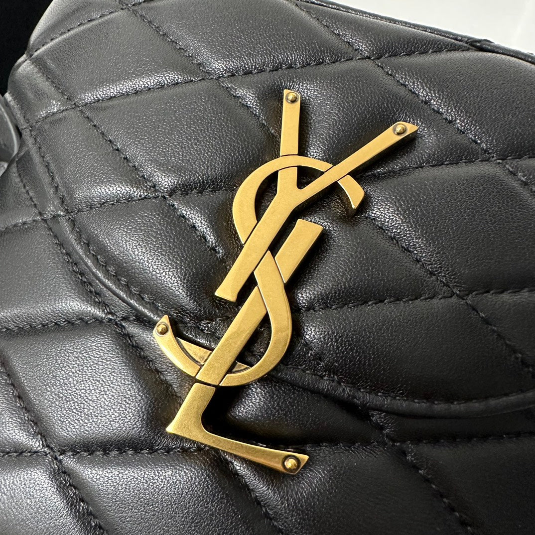 SAINT LAURENT JUNE 19 BLACK QUILTED LAMBSKIN WITH GOLD LOGO BOX BAG