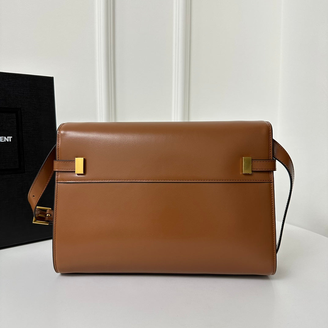 SAINT LAURENT MANHATTAN 29 TOP-HANDLE IN SMOOTH CINNAMON BROWN CALFSKIN