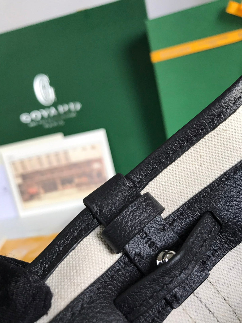 GOYARD PETIT FLOT BUCKET BAG 22 IN BLACK GOYARDINE CANVAS AND LAMBSKIN TRIM