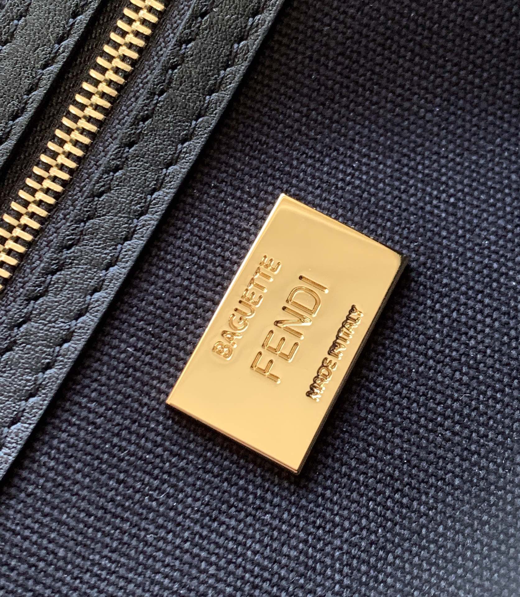 FENDI Fend Baguette Black Canvas Bag 27 with FF Embroidery Ghw