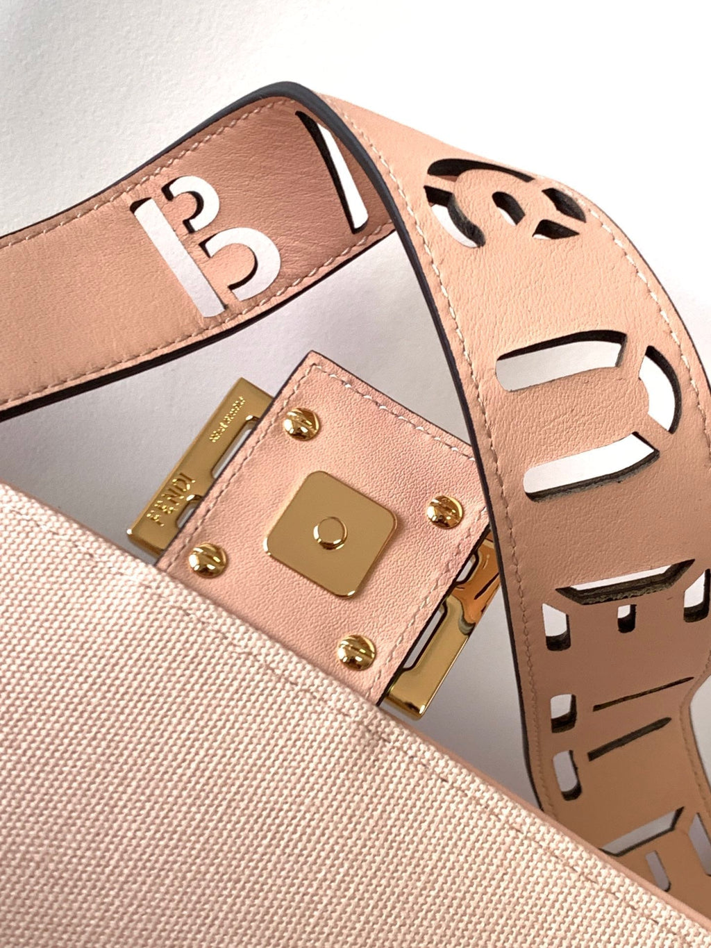 FENDI Fend Baguette Pink Canvas Bag 27 with FF Embroidery Ghw