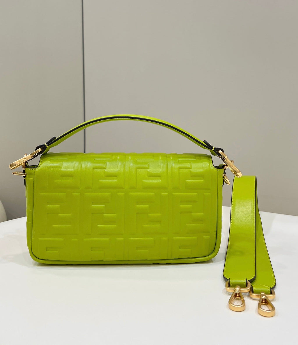 FENDI BAGUETTE WITH FF MOTIF 27 IN LIMERICK SOFT LAMBSKIN GOLD HARDWARE