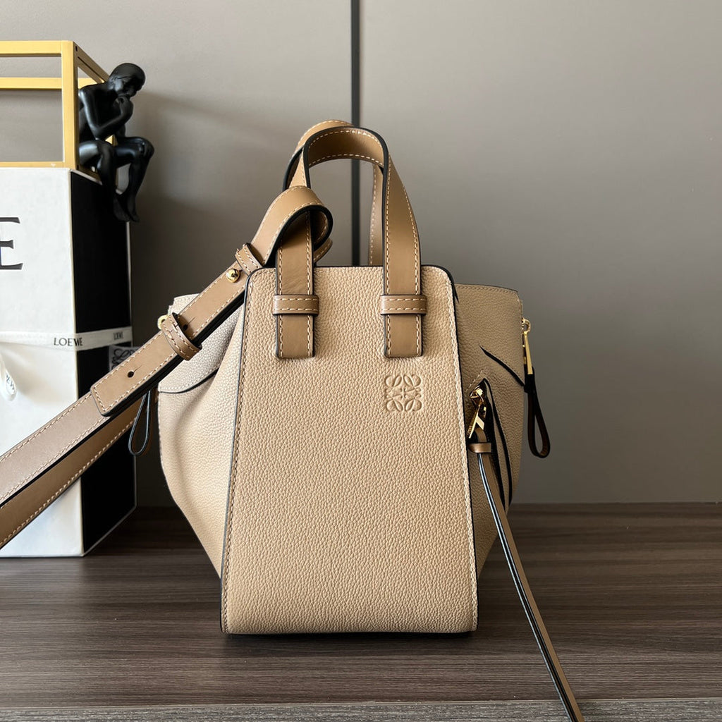 LOEWE LOE MINI 20 HAMMOCK BAG IN SAND BROWN CALFSKIN
