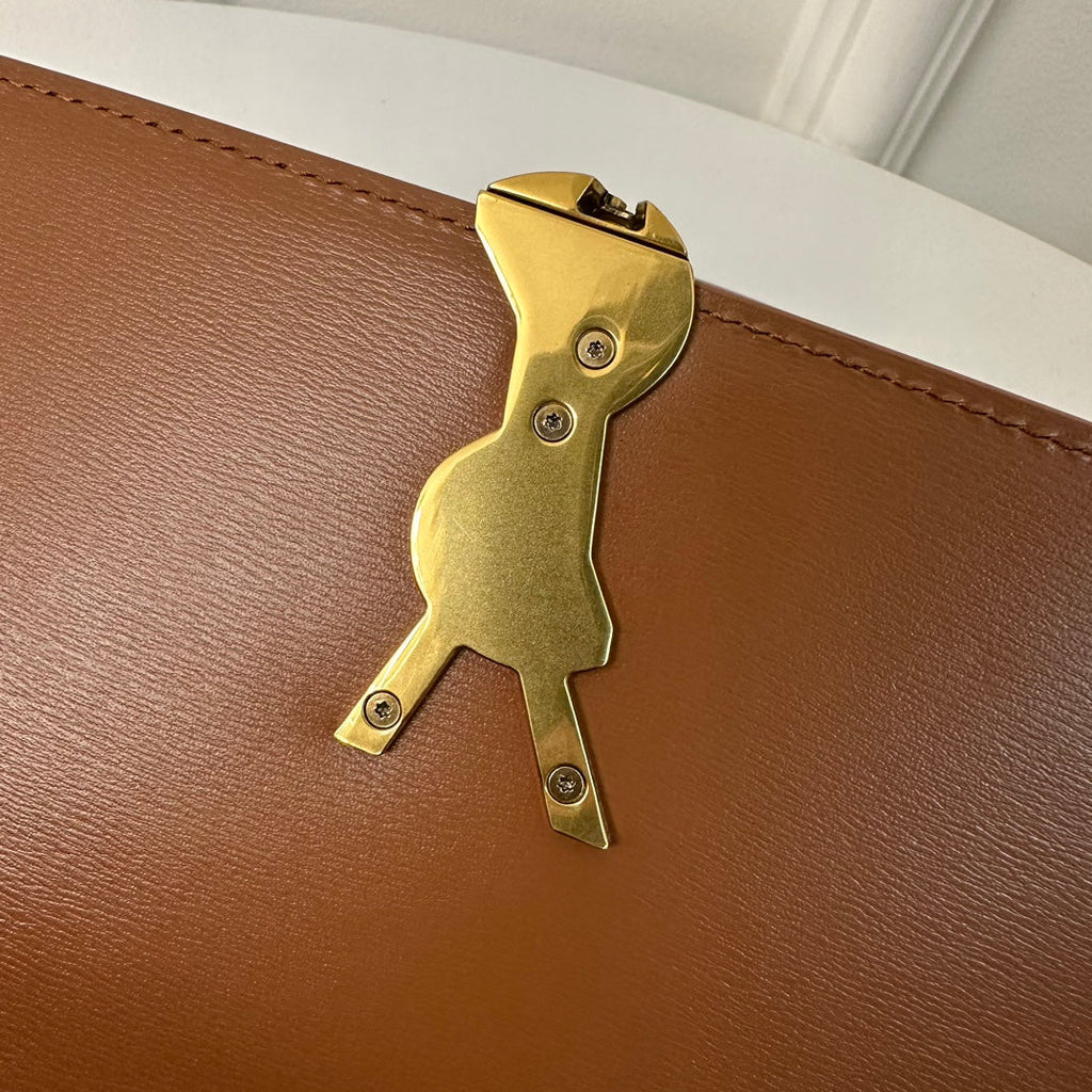 SAINT LAURENT SOLFERINO 23 SATCHEL IN BOX CINNAMON BROWN CALFSKIN