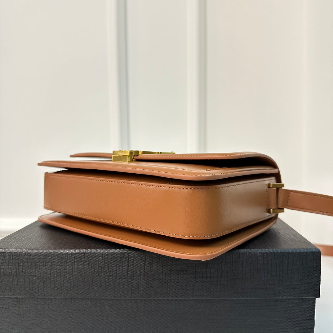 SAINT LAURENT SOLFERINO 23 SATCHEL IN BOX CINNAMON BROWN CALFSKIN